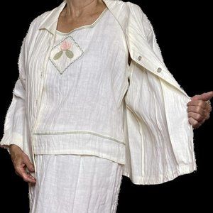 Ivory Dress 3 Piece with Embroidered Flowers